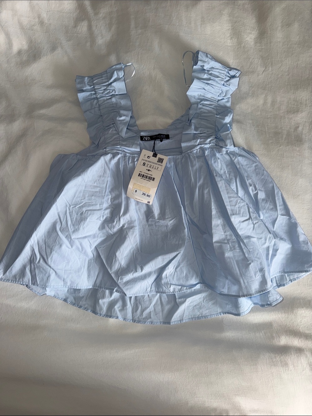 ZARA Powder Blue Ruffle Strap Cotton Camisole